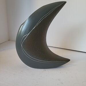 1970s MCM Gray Japanese Ceramic Crescent Moon Ikabana Vase